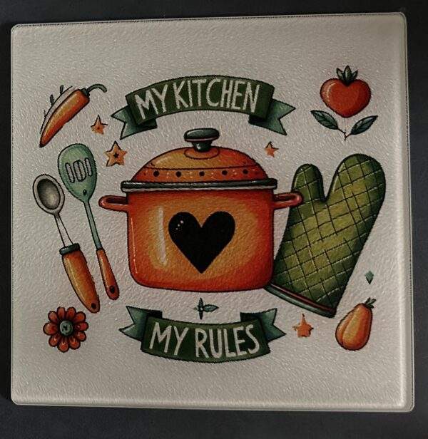 Surrounded by kitchen implements, text reads 'My Kitchen, My Rules'