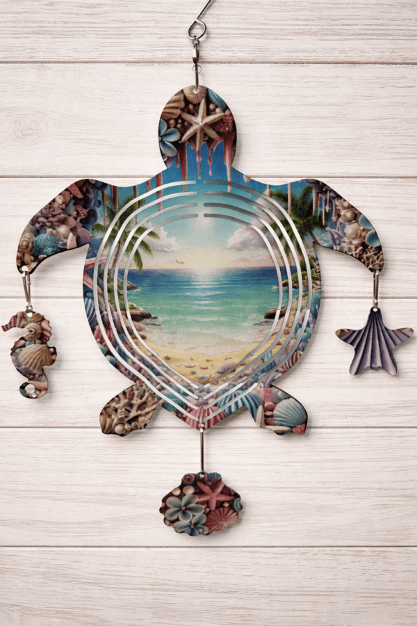 Specialty Cut Windspinner: Tropical Beach and Sea Turtle