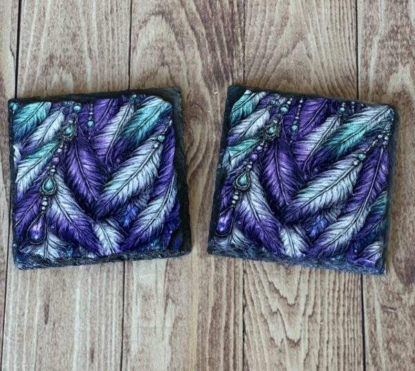 Slate Coasters: Feathers
